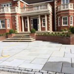 Beautiful stone patio in front of house